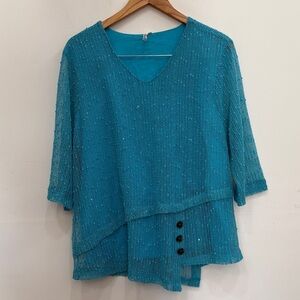 Lulu-B Large Vibrant Blue Knit 3/4 Sleeve Beachy